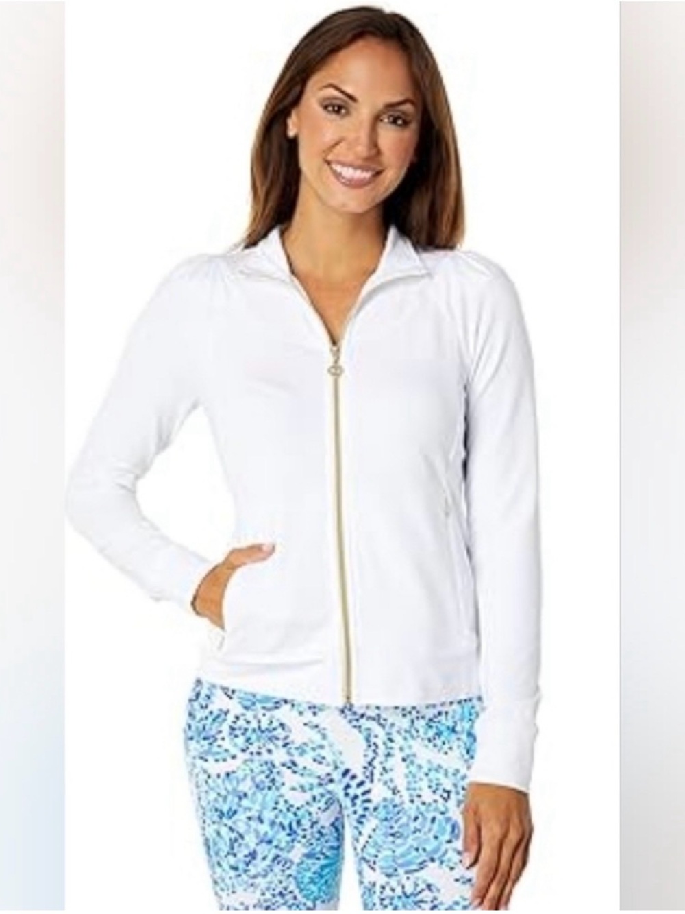 Lilly Pulitzer White Luxletic Full-Zip Jacket with Gold Zipper - Size M